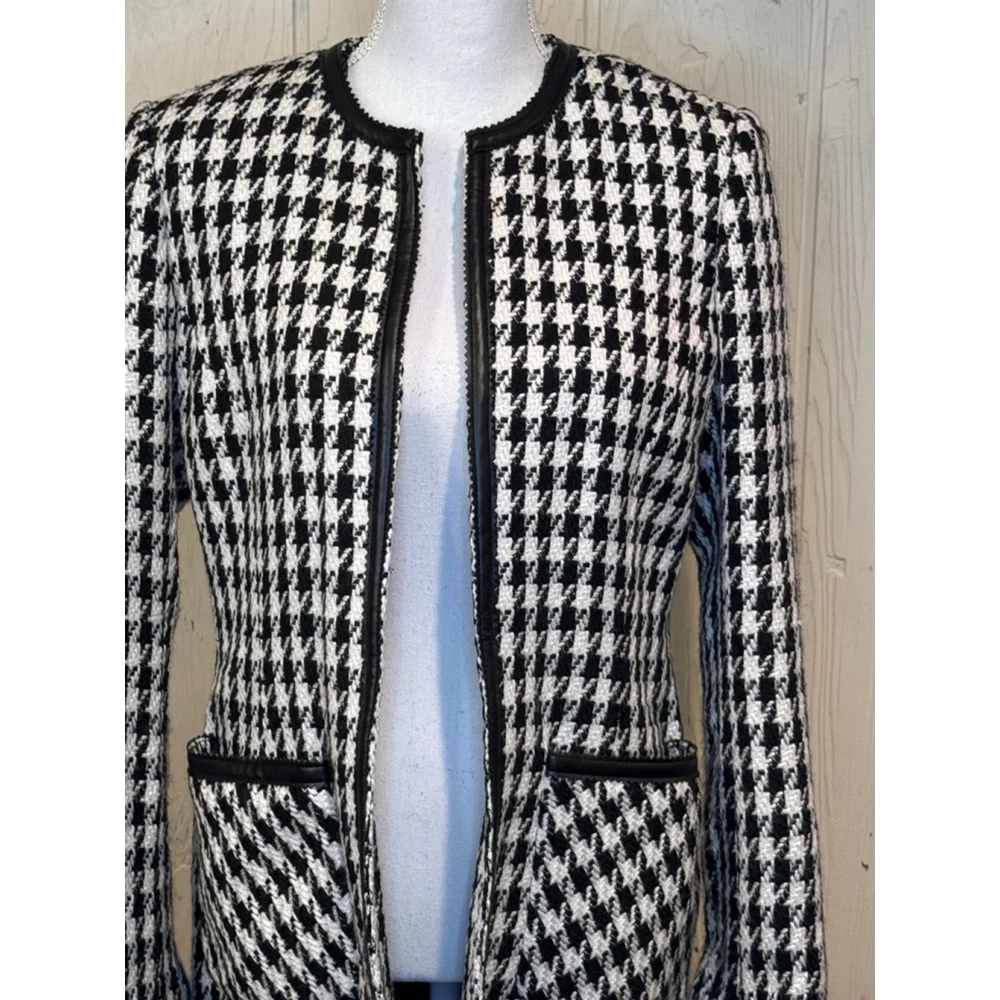 VS 2 by Vakko Houndstooth Blazer Jacket Black White Size 8 - Picture 2 of 13
